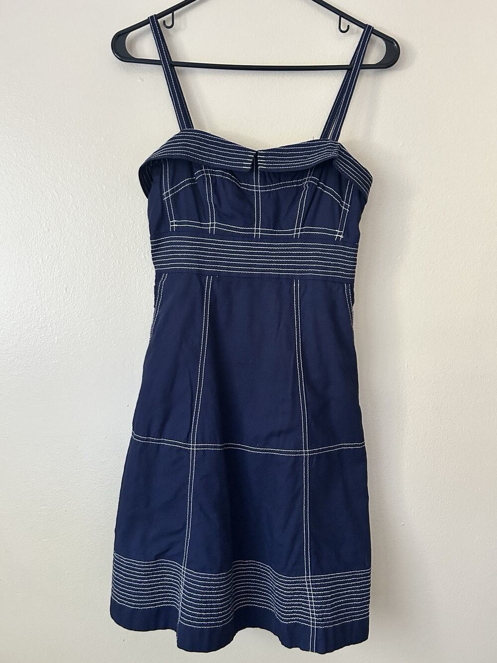 Maeve Blue Cotton Contrast Stitch Sundress Size 0 Nautical Mini Dress